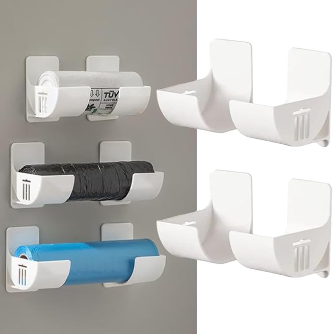 4 Pcs No Punching Trash Bag Dispenser Plastic Bag Holder, Wall Mounted Plastic by Myhiju