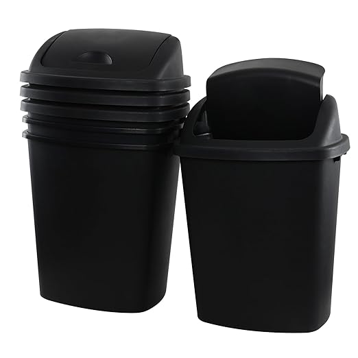 Trash Can, 4 Pack 10 Gallon Plastic Garbage Container Bin with Swing Top Lid, Black Waste Basket for Kitchen, Bathroom, Living Room, Office
