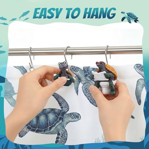 Amyhill 12 Pcs Turtle Shower Curtain Hooks Decorative Funny Turtle Shower - Image 4