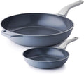 PRICUSIS Nonstick Ceramic Frying Pan Skillet, 8+12 Inch Induction Compatible with Stay Cool Handle, Healthy PTFE PFAS & PFOA Free Omelet Pan, Dishwasher Safe (Blueberry Gray)