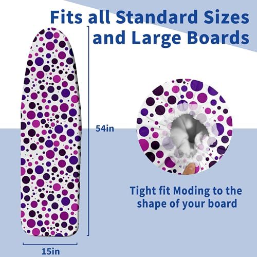Ironing Board Cover and Pad, Thick Scorch Resistant Padding Purple Dots Print - Image 4
