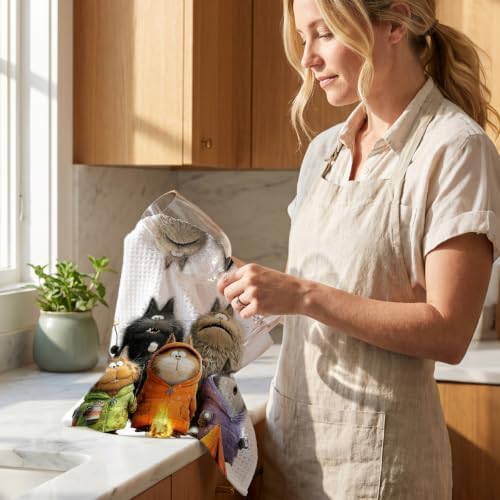 4 Pcs Cute Cat Kitchen Towels, Funny Cats Gifts Absorbent Hand Towels-06 - Image 6