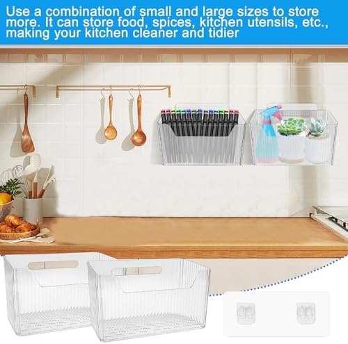 6Pcs Storage Organizer Bins Wall Mounted Organizer Basket Large Size Clear - Image 7