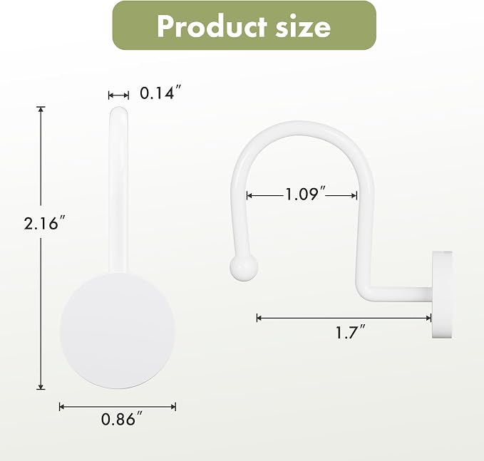 AmazerBath Shower Curtain Hooks White Shower Curtain Rings, Heavy Duty Metal - Image 5