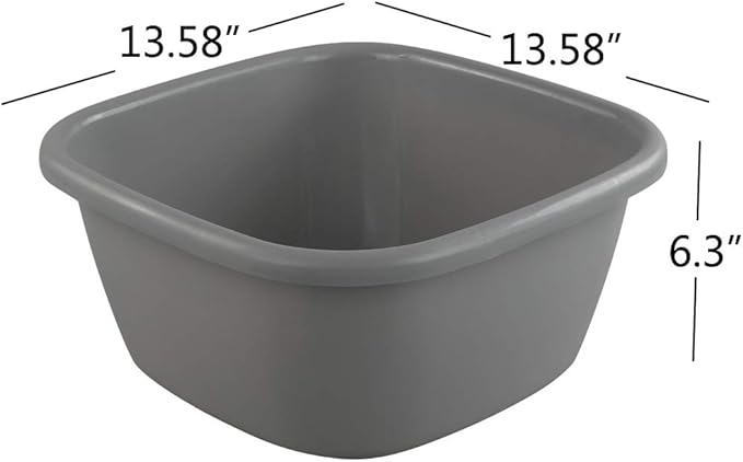 Set of 3 Plastic Wash Tub Dish Pan Basin, 16 Quart, Grey