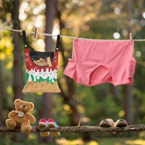 Christmas Ice Cream Clothespin Tote Bag, Durable Wide Opening Storage Peg Holder - Image 4