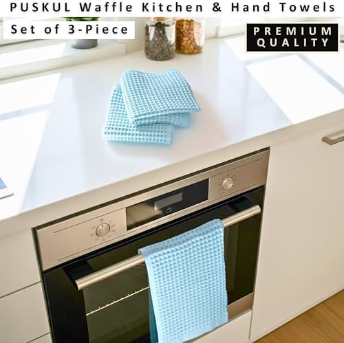 PÜSKÜL Natural 100% Turkish Cotton Waffle Hand and Kitchen Towels Set of 3 - Image 4
