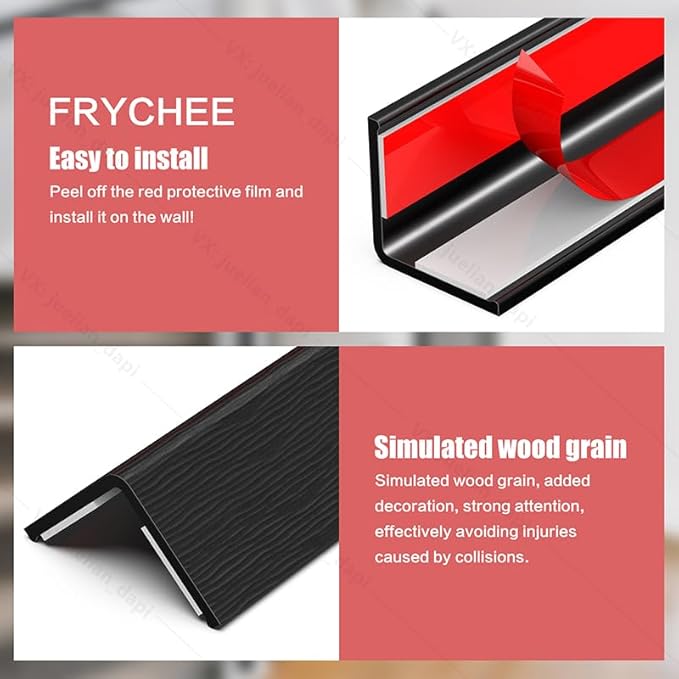 Wall Corner Protector, Walls Edge Protector，Self-Adhesive Wall Corner Guards,PVC Double Side Edge Protector， Furniture Stairs Guard (Black Wood Grain 2PCS 100cm/39.37in)
