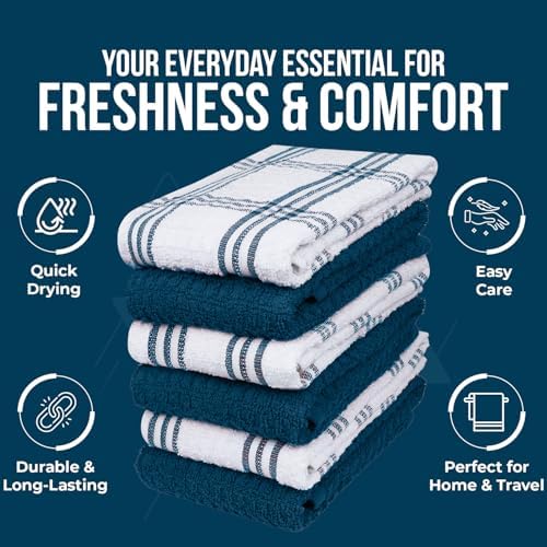 DAN RIVER Blue Opal Kitchen Towels, 12 Pack, 16x26 Inc Absorbent Dish Towels - Image 5