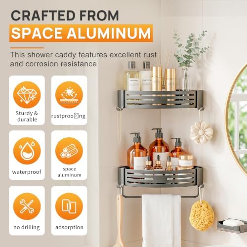 Gun Grey Adhesive Triangle Shower Caddy - Image 3