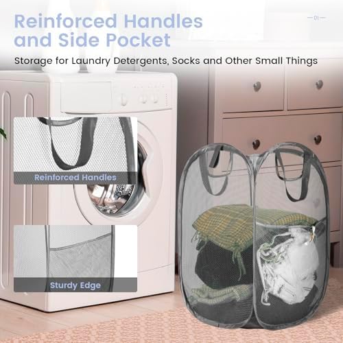 HOUSE AGAIN Strong Mesh Pop Up Laundry Hamper, 70L Collapsible Laundry Basket - Image 6