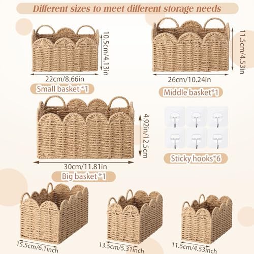 3 Pcs Wall Hanging Baskets, Natural Tan, Paper Cord - Image 2