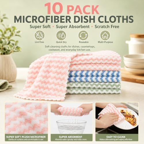 10PACK Kitchen Cleaning Cloths, Microfiber Dish Cloths: All-Purpose - Image 6