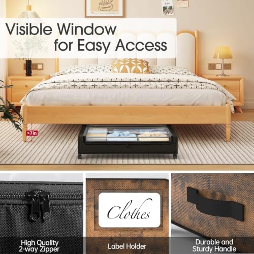 Yecaye Under Bed Storage with Wheels, Underbed Shoe Storage Organizer, Rolling - Image 5