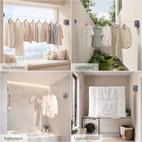 Retractable Clothesline Indoor/Outdoor, Portable Non-Sagging Wall Mounted - Image 6
