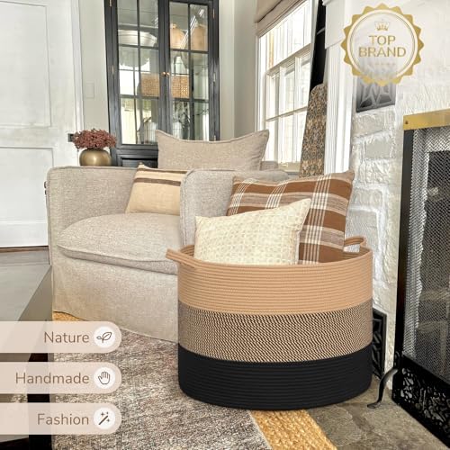 INDRESSME 115L Extra Large Woven Rope Blanket Basket Living Room - Image 7