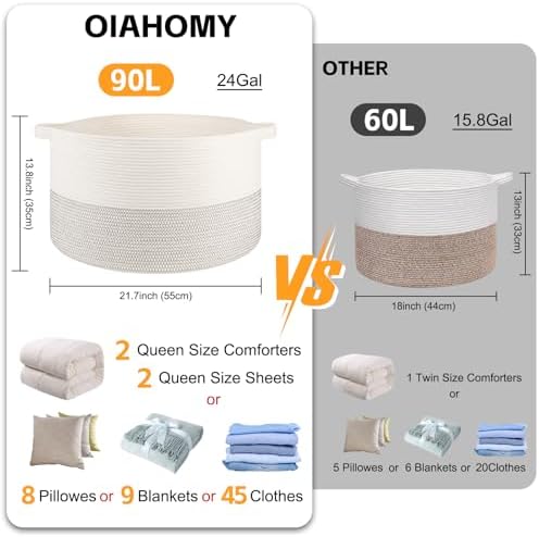 OIAHOMY 90L Large Blanket Basket Living Room Laundry Basket Black & White - Image 2