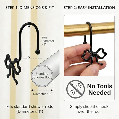 12 Pack Black Vintage Metal Bow Shower Curtain Hooks - Image 5