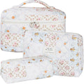 BuyCard Quilted Makeup Bag Set, CuteFloral Cotton Coquette Makeup Bag Toiletry by BuyCard