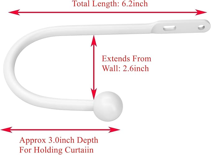 VRSS 6" L x 3" W Wall Mount Curtain Tiebacks Drapery Holdbacks White, Curtain - Image 2