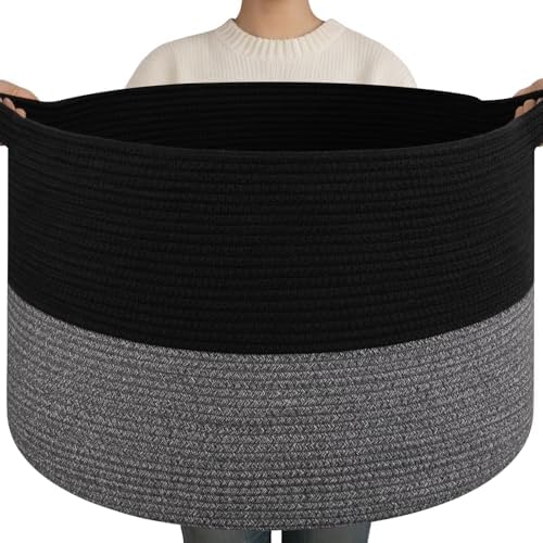 OIAHOMY 90L XXXLarge Blanket Basket Living Room Laundry Basket Black&Grey by MasterofSpaceOptimization