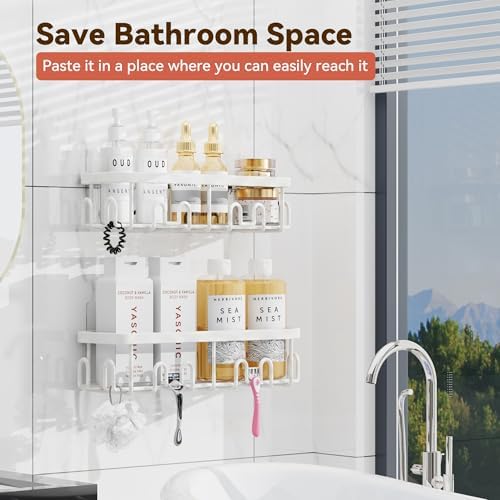 YASONIC Shower Caddy Adhesive, Rustproof Shower Organizer, Wall Shower Rack - Image 2