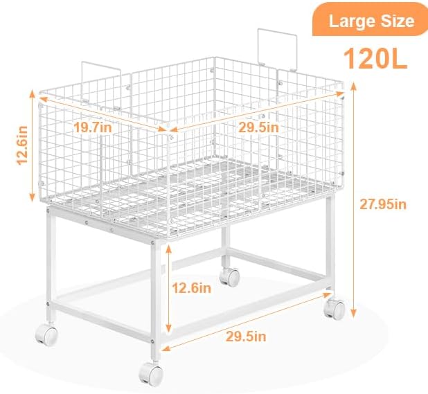 Large Rolling Laundry Basket Cart, Wire Laundry Hamper Cart - Image 7