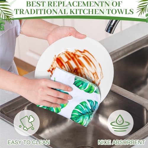 36 Pack Reusable Cloth Kitchen Paper Towels, Leaves Style - Image 4
