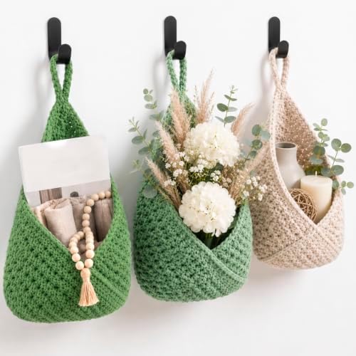 Honeydak 3 Hanging Baskets, Sage Color Palette, Cotton Rope - Image 2