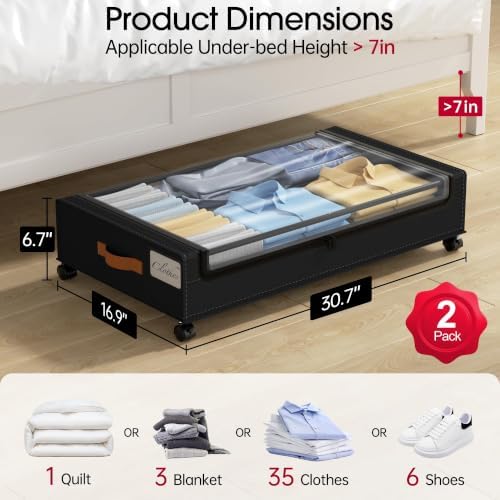 Yecaye Under Bed Storage with Wheels 60L, 2 Pack Under Bed Storage Containers - Image 2