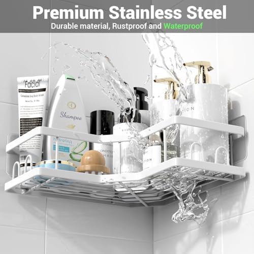 AKTECKE Corner Shower Caddy Bathroom Organizer Adhesive Shower Rack Bathtub - Image 5