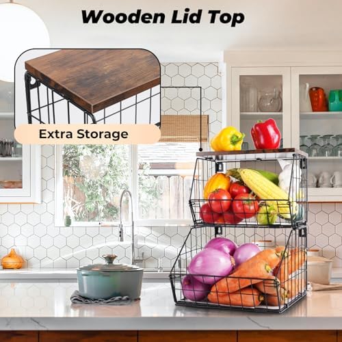 Wawocs 2 Tier Stackable Wall Mounted Hanging Basket, Fruit Basket - Image 2