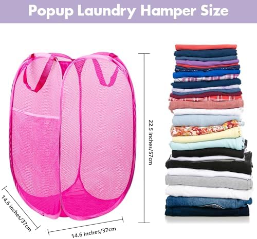 2 Pack Pop Up Laundry Hampers, 70 L Collapsible Foldable Mesh Basket - Image 2