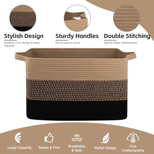 OIAHOMY Large Blanket Basket, 65L Cotton Rope Woven Laundry Basket, Toy Bin - Image 6