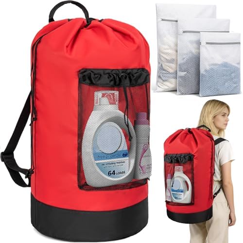 150L Laundry Bag Backpack with 3 Sizes Mesh Wash Bags and Shoulder Straps by WELIDAY