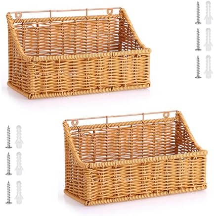 OwnMy 2PCS Plastic Wicker Hanging Basket Wall Mount Fruit Storage Baskets by OwnMy