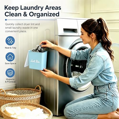Magnetic Lint Bin with Lid for Laundry Room, Compact Plastic Dryer Lint Holder - Image 5