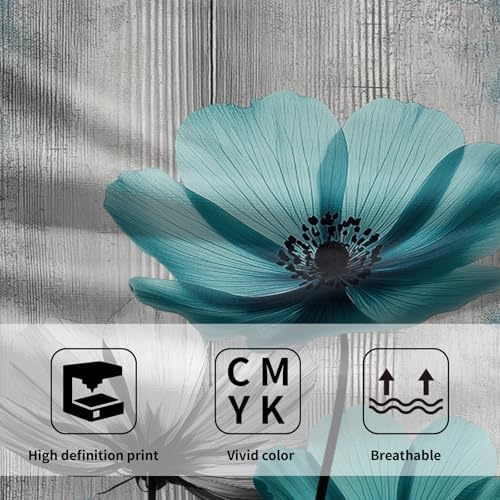 Teal Gray Floral Decorative Hand Towels - Image 3