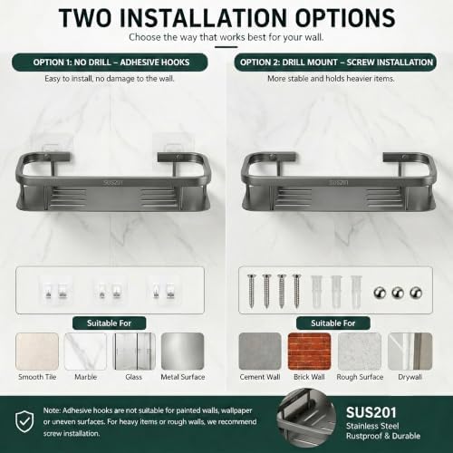 Corner Shower Caddy, 201 Stainless Steel Bathroom Shelf Organizer, Wall Mounted - Image 6