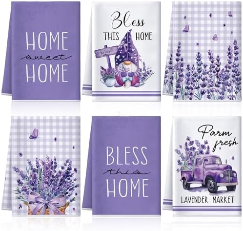 VitalCozy 6 Pcs Lavender Kitchen Towels Set by VitalCozy