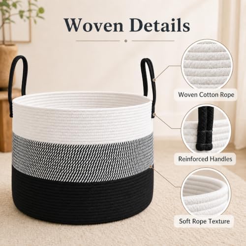 JMvicyroam 65L Extra Large Machine Washable Cotton Rope Blanket Basket - Image 3