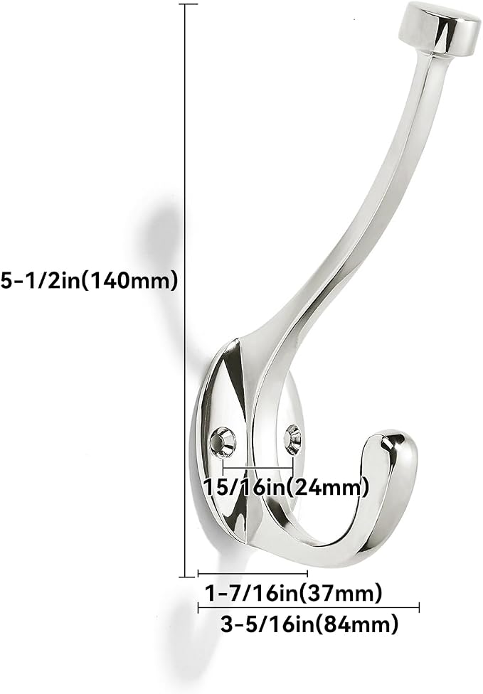 The 10 Pack 5-1/2 inch Polished Nickel Coat Hook zinc Alloy mudroom Hooks is - Image 2