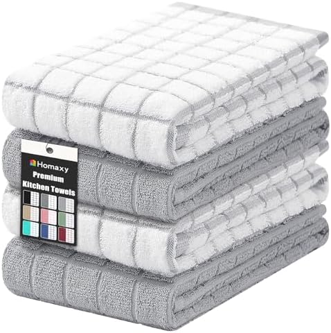 Homaxy Large Premium Cotton Kitchen Towels 16"x 28", 4 Pack, Light Grey by Homaxy