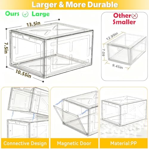 1 Pack Large Clear Shoe Box for Men’s Size 13 Sneakers, Stackable Drop-Front - Image 4