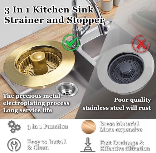 BAOLSLS Kitchen Sink Drain Strainer, 3 in 1 Pop up Kitchen Sink Stopper - Image 4