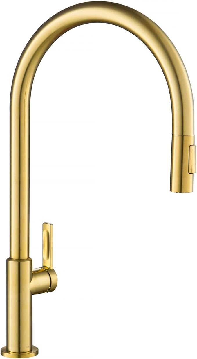 KRAUS Oletto High-Arc Single Handle Pull-Down Kitchen Faucet in Brushed Brass by Unknown