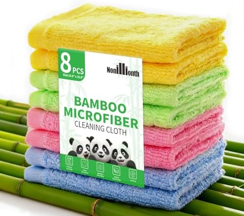 Bamboo Microfiber Cleaning Cloth-8Pcs Kitchen Wash Cloths, Wood Fiber Window by Nonillionth