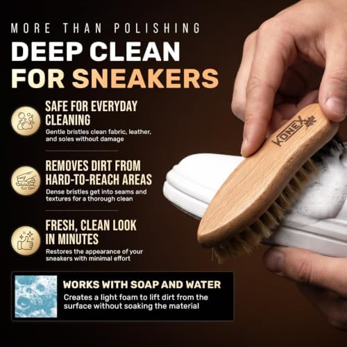 KONEX Shoe Brush with Natural Boar Bristles, Beechwood Handle, - Image 7