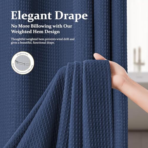Dynamene Extra Long Waffle Shower Curtain 256 GSM Fabric 72x96 Navy Blue - Image 4