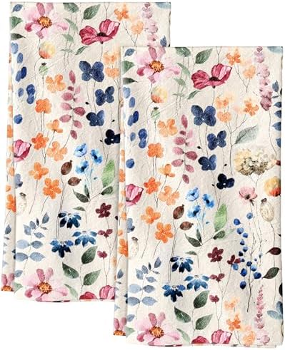 Miss Adola 150GSM Flour Sack Kitchen Towels Set of 2, Watercolor Flower by MissAdola